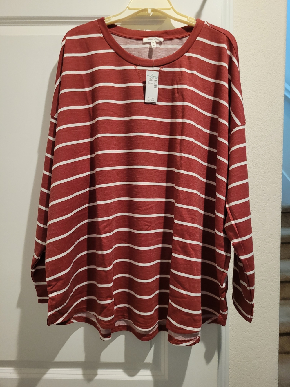 Maurices Red and White Striped Top With Heart Patches Elbows 3x NWT